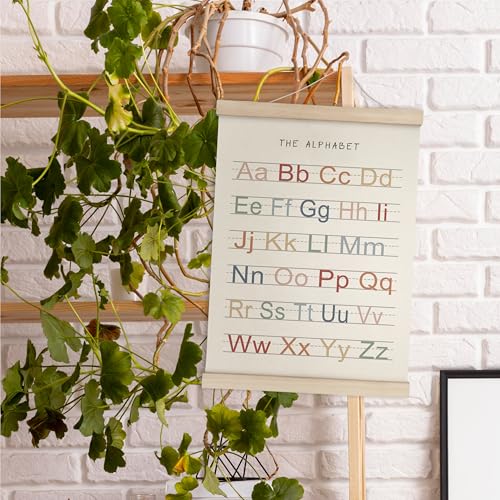 HRQKO Alphabet Poster Hanger Frame, Nursery Wall Decor, Boho ABC Poster Wall Art with Wooden Frames, Alphabet Banner Wall Hanging Decor for Toddler Playroom, 12x16 Inch - Image 3