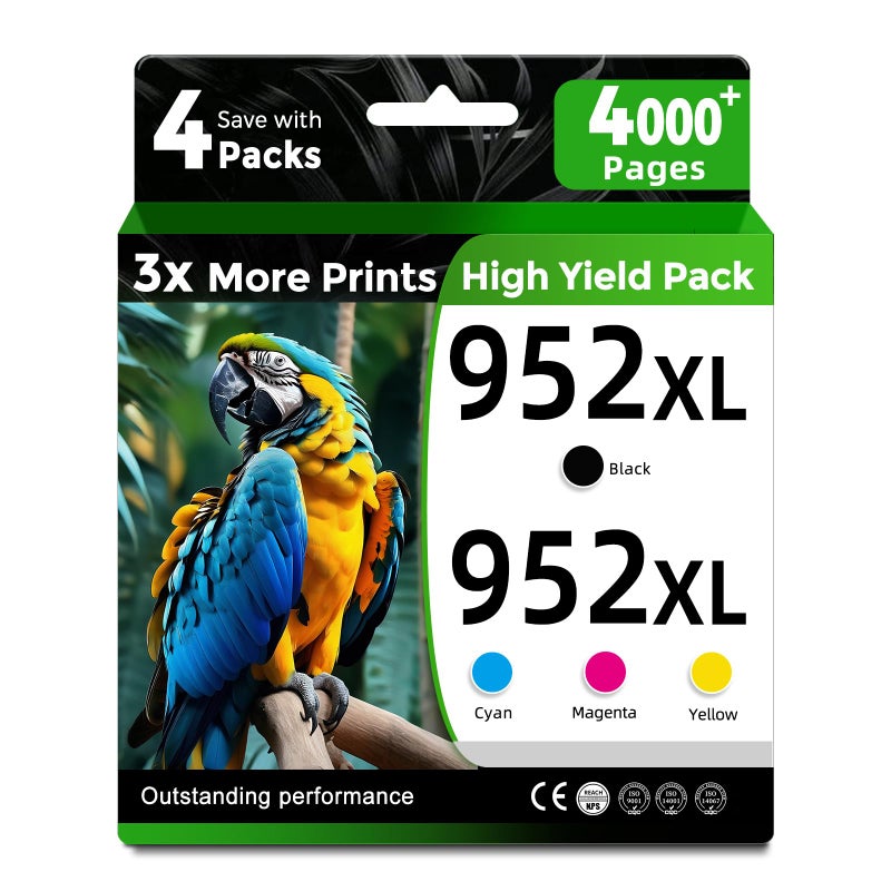 Ubinki 952XL Ink Cartridges Combo 4-Pack Compatible for HP 952 HP952 XL HP952XL to OfficeJet Pro 8720 8725 8210 8715 8702 8740 7720 8730 8216 8700 Printer Black Cyan Magenta Yellow - Image 1