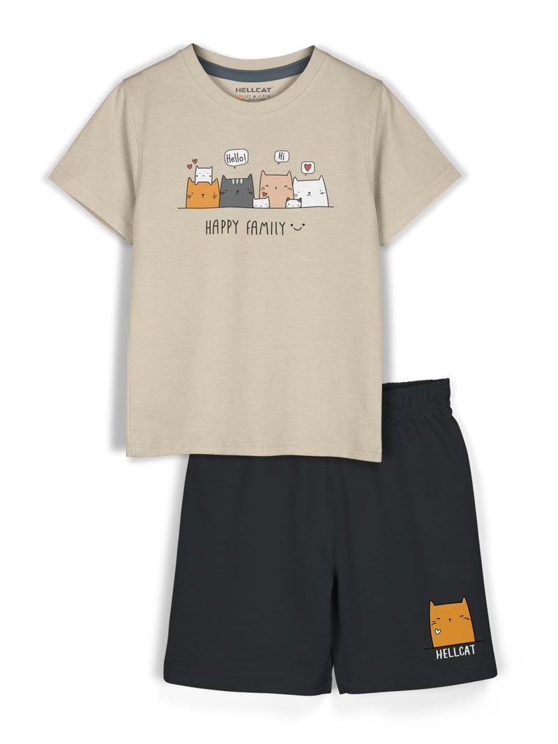 HELLCAT Boys Dress Clothing Set Combo with Tshirts & Shorts - Pack 1 Beige 1-2 Years - Image 1