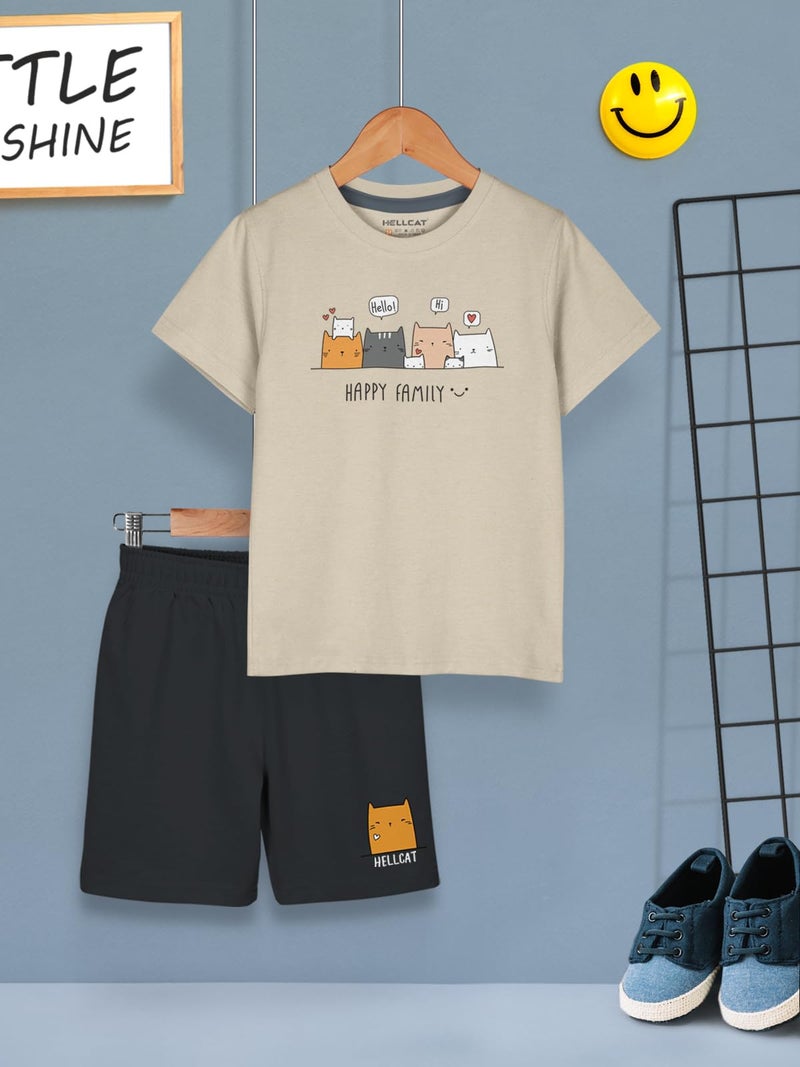 HELLCAT Boys Dress Clothing Set Combo with Tshirts & Shorts - Pack 1 Beige 1-2 Years - Image 2