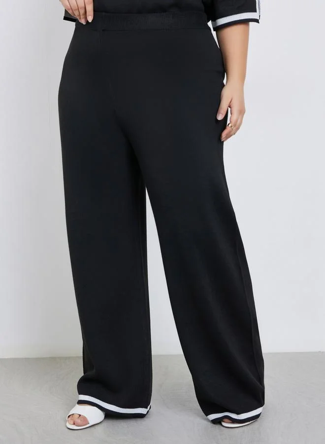 Styli Styli Plus Contrast Trim Wide Leg Knit Pants