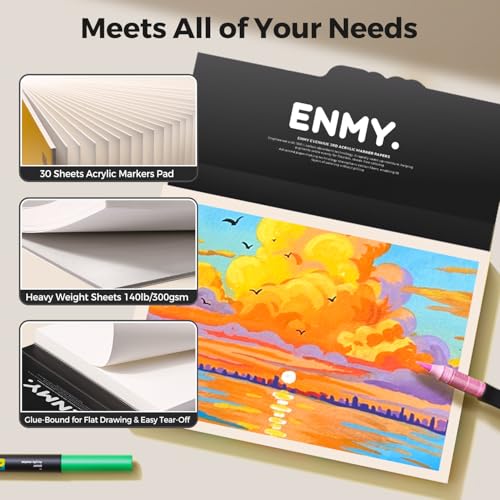 ENMY Acrylic Marker Sketch Pad, 7×4.9 Inch Bleed-Proof Marker Paper,140lb/300gsm Heavyweight Sketchbook, 30 Sheets Drawing Pad Glue-Bound with Hard Backing for Artists, Students - Image 4