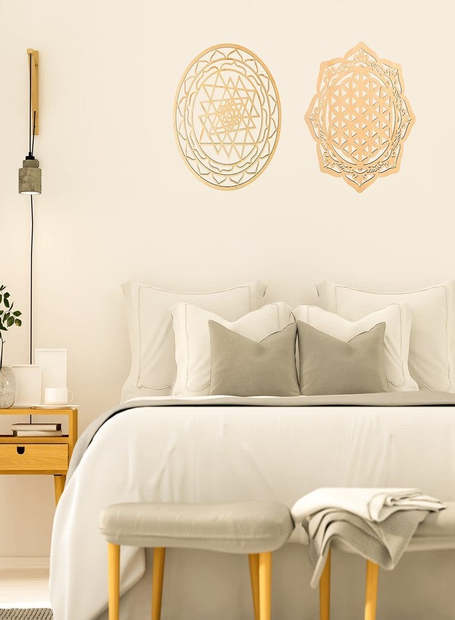 Youyole 4 Pcs 12 Inch Sacred Geometry Wood Wall Art Set Crystal Grid Board Zen Metatron Cube Sri Yantra Flower of Life Mandala Flower of Life Zen Wooden Wall Hanging Decor for Home Room - Image 4
