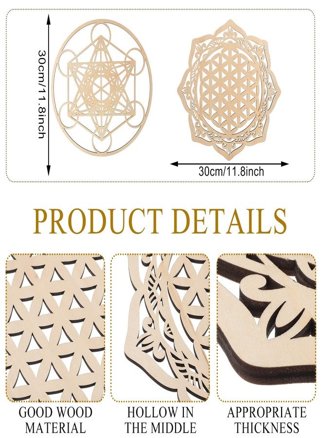 Youyole 4 Pcs 12 Inch Sacred Geometry Wood Wall Art Set Crystal Grid Board Zen Metatron Cube Sri Yantra Flower of Life Mandala Flower of Life Zen Wooden Wall Hanging Decor for Home Room - Image 5