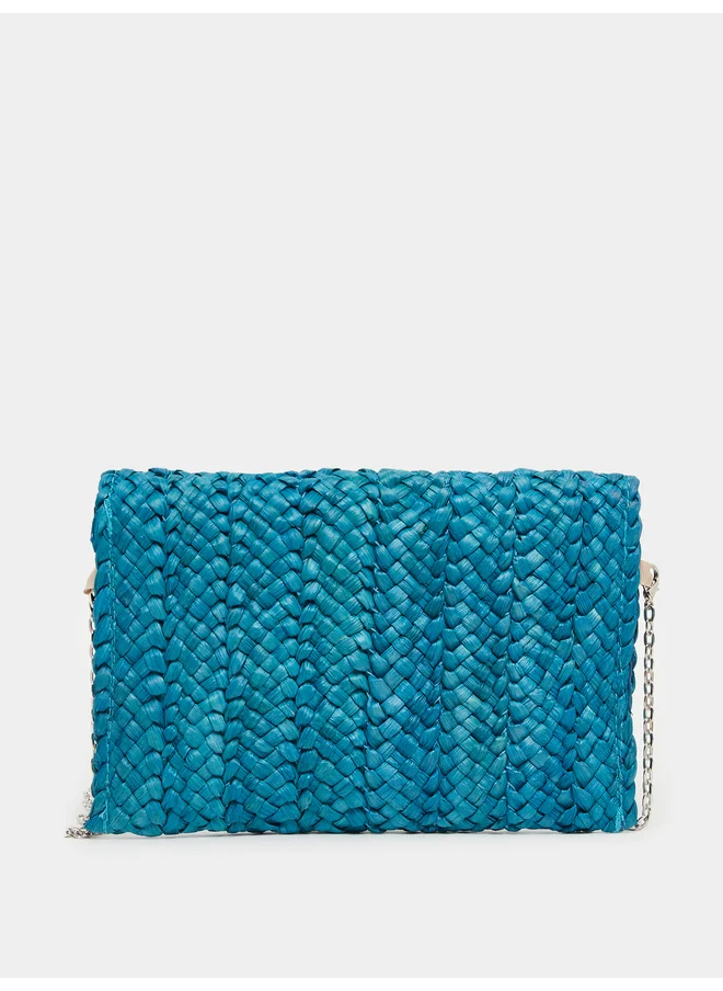 Styli Styli Weave Design Straw Clutch with Chain Strap