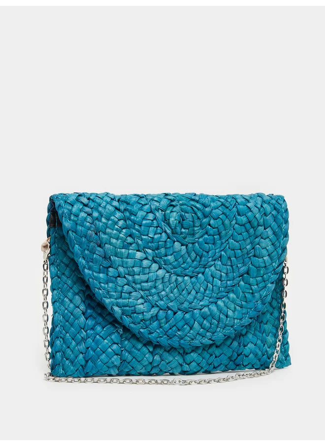 Styli Styli Weave Design Straw Clutch with Chain Strap