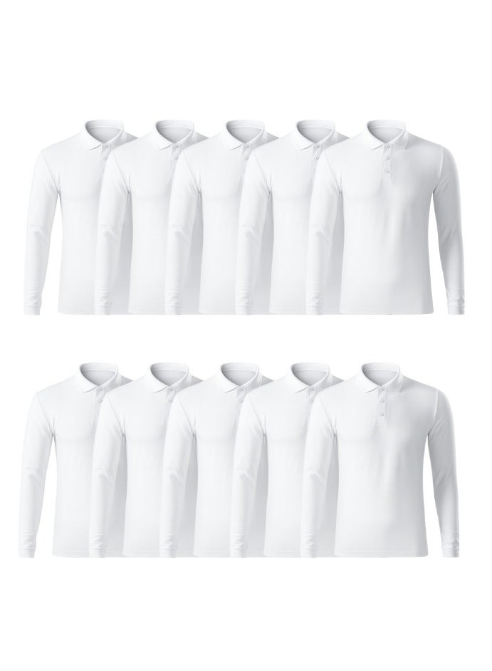 PRINTSHOP4ME 10Pcs Men's LONG SLEEVE POLO T-Shirt 220 GSM Pure Cotton Basic Colors - Image 1