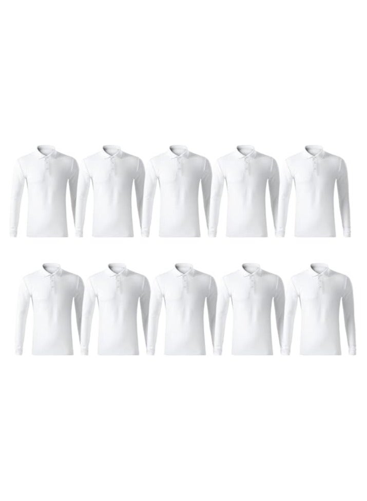 PRINTSHOP4ME 10Pcs Men's LONG SLEEVE POLO T-Shirt 220 GSM Pure Cotton Basic Colors  - Image 1