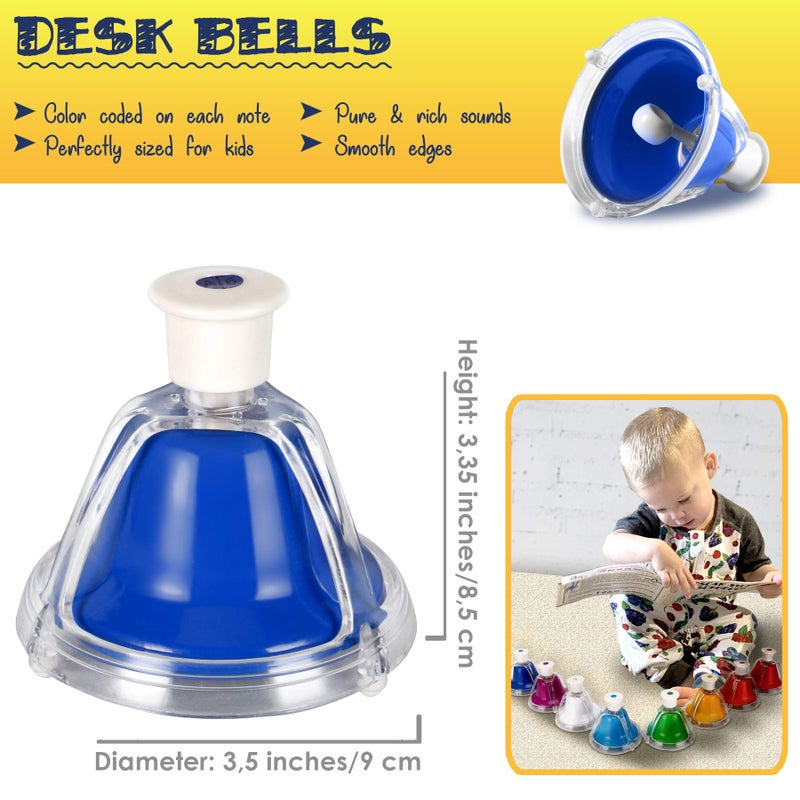 MINIARTIS Desk Bells for Kids | Educational Music Toys for Toddlers 8 Notes Colorful Hand Bells Set | Kids Musical Instrument with 15 Songbook | Great Birthday Gift for Children - Image 4
