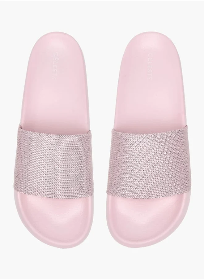 سيليست Womens Textured Slide Slippers With Slip-On Closure