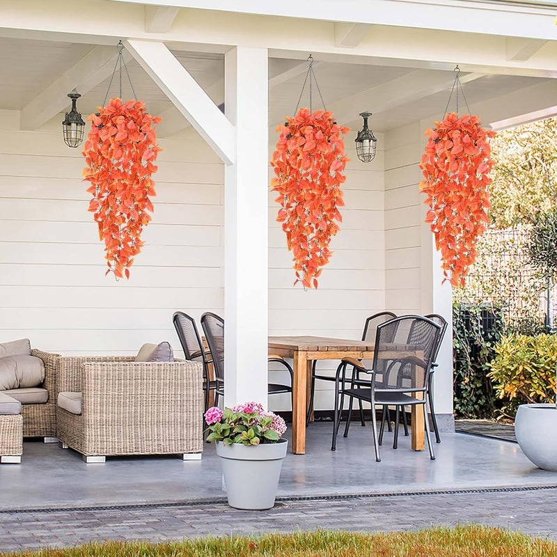 BLEUM CADE Fake Hanging Plants, 2pcs Artificial Hanging Plant, Faux Orange Vines Hanging Plant for Wall Home Living Room Indoor Outdoor Fall Decor (No Baskets) - Image 5