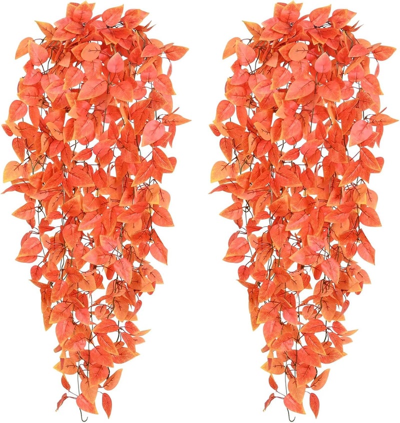BLEUM CADE Fake Hanging Plants, 2pcs Artificial Hanging Plant, Faux Orange Vines Hanging Plant for Wall Home Living Room Indoor Outdoor Fall Decor (No Baskets) - Image 1