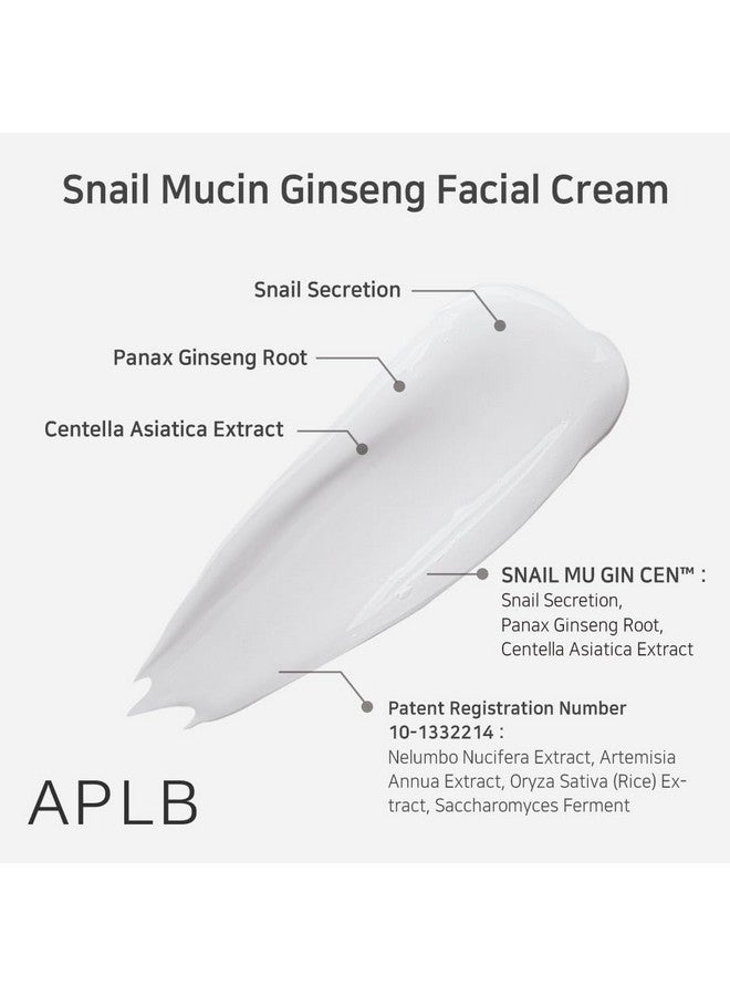 ايه بي ال بي كريم الوجه APLB بمخاط الحلزون والجينسنغ | SNAIL MU GIN CEN™ 32.7% 1.86 أونصة سائلة/عناية بالبشرة الكورية، العناية بالتجاعيد، العناية بالمسام، تحسين مرونة البشرة لبشرة مشدودة - Image 4