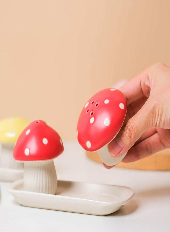 Qiuhome Cute Salt and Pepper Shakers Ceramic Salt and Pepper Shakers Set (Mushroom 3, Small) - Image 4