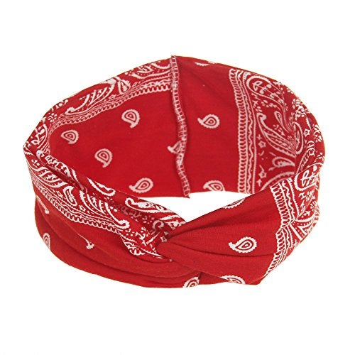 DINPREY Assorted Paisley Print Wide Bandana Knot Headbands Criss Cross Head Wrap Hair Band (4 Colors Pack A) - Image 5