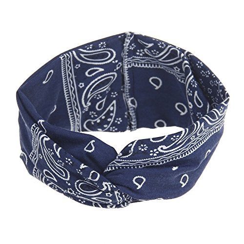 DINPREY Assorted Paisley Print Wide Bandana Knot Headbands Criss Cross Head Wrap Hair Band (4 Colors Pack A) - Image 4