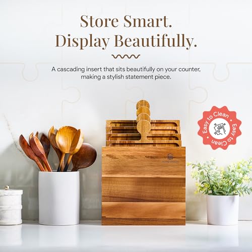Homesphere Wooden Charcuterie Boards, Appetizer Tray for Parties & Cutting Board with Handle, Set of 4, Acacia Wood Board, Wine Gifts, Wine Accessories, Interlocking Puzzle Serving Tray w/Storage Box - Image 4