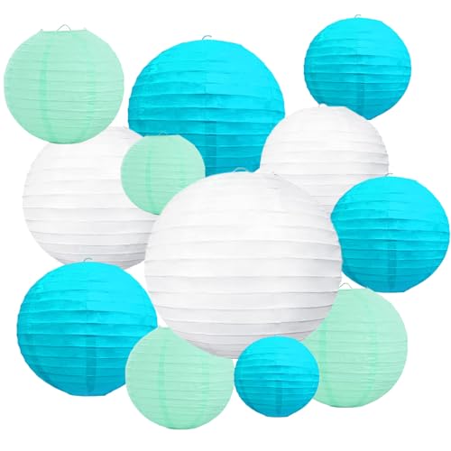 Zankubom 20Pcs Blue Light Blue White Paper Lanterns for Parties 6 8 10 12 Chinese Asian Hanging Round Paper Lanterns for Birthday Wedding Halloween Christmas Home Decor Party Decor - Image 1