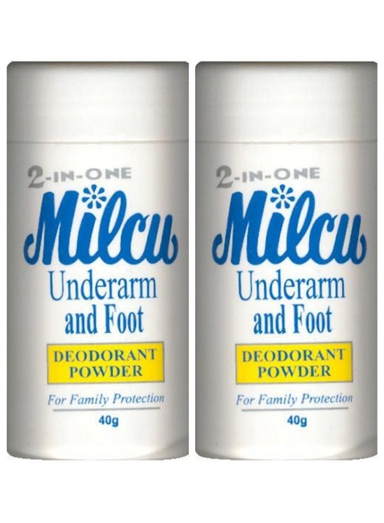 Two Pcs 2 in one Milcu Under Arm & Foot Deodorant Powder 40 g