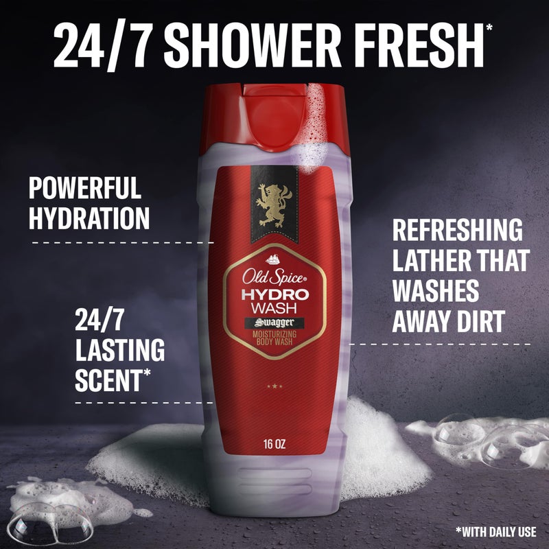 Old Spice Moisturizing Body Wash for Men, Hydro Wash, 2-in-1 Long Lasting Scent & Deep Hydration, 24/7 Shower Fresh, Smoother Swagger Scent, 16 oz (Pack of 4) - Image 2