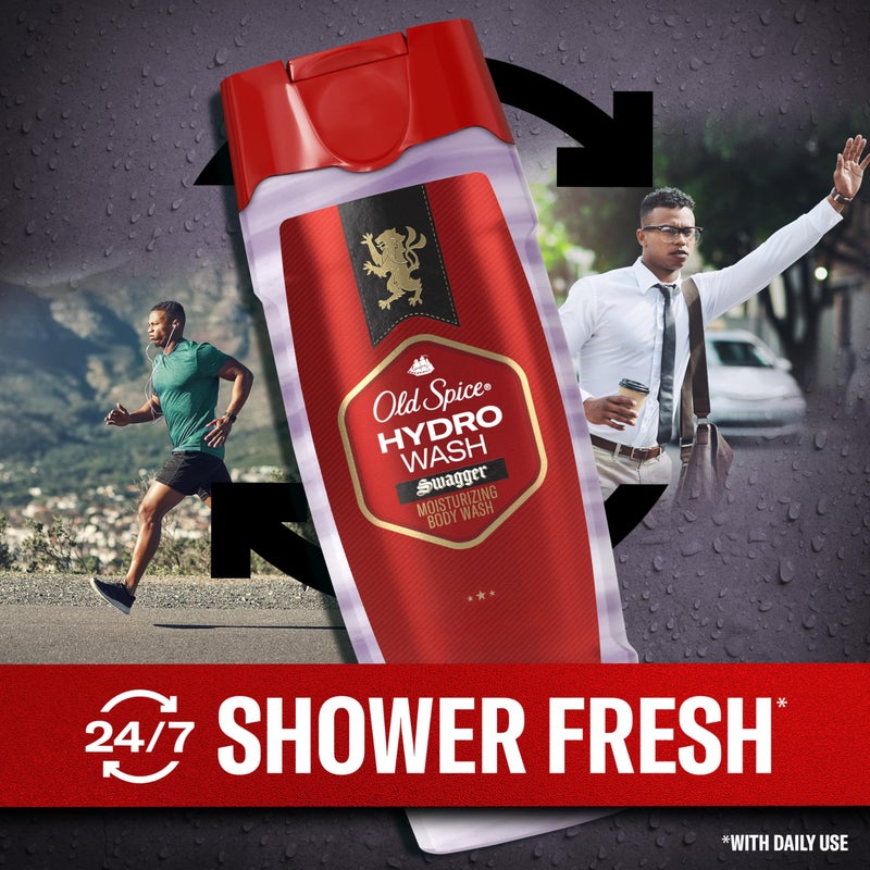 Old Spice Moisturizing Body Wash for Men, Hydro Wash, 2-in-1 Long Lasting Scent & Deep Hydration, 24/7 Shower Fresh, Smoother Swagger Scent, 16 oz (Pack of 4) - Image 4