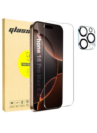 [1+1 Pack] iPhone 16 Pro Max Tempered Glass Screen Protector with Camera Lens Protector, Shatterproof and Shockproof, HD 9H Hardness Bubble Free Scratch Resistant (Boxed, with Installation Tool) - pzsku/Z6005DEC5B02CCB55C8E2Z/45/1750434087/14296923-3f98-4437-a38f-3af8f799aab9