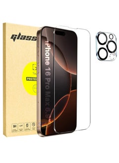 [1+1 Pack] iPhone 16 Pro Max Tempered Glass Screen Protector with Camera Lens Protector, Shatterproof and Shockproof, HD 9H Hardness Bubble Free Scratch Resistant (Boxed, with Installation Tool)