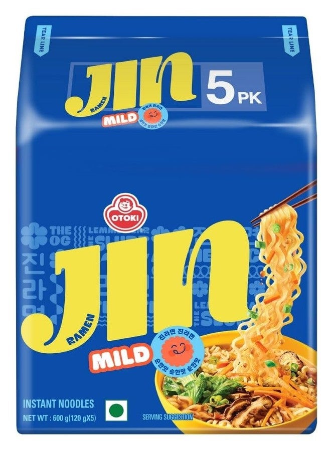 Ottogi Jin Ramen Korean Style Instant Noodles Mild Flavor 120g, Pack of 5 (600g) | Veg & Authentic Korean Ramen Noodles | The Product of Korea - Image 2