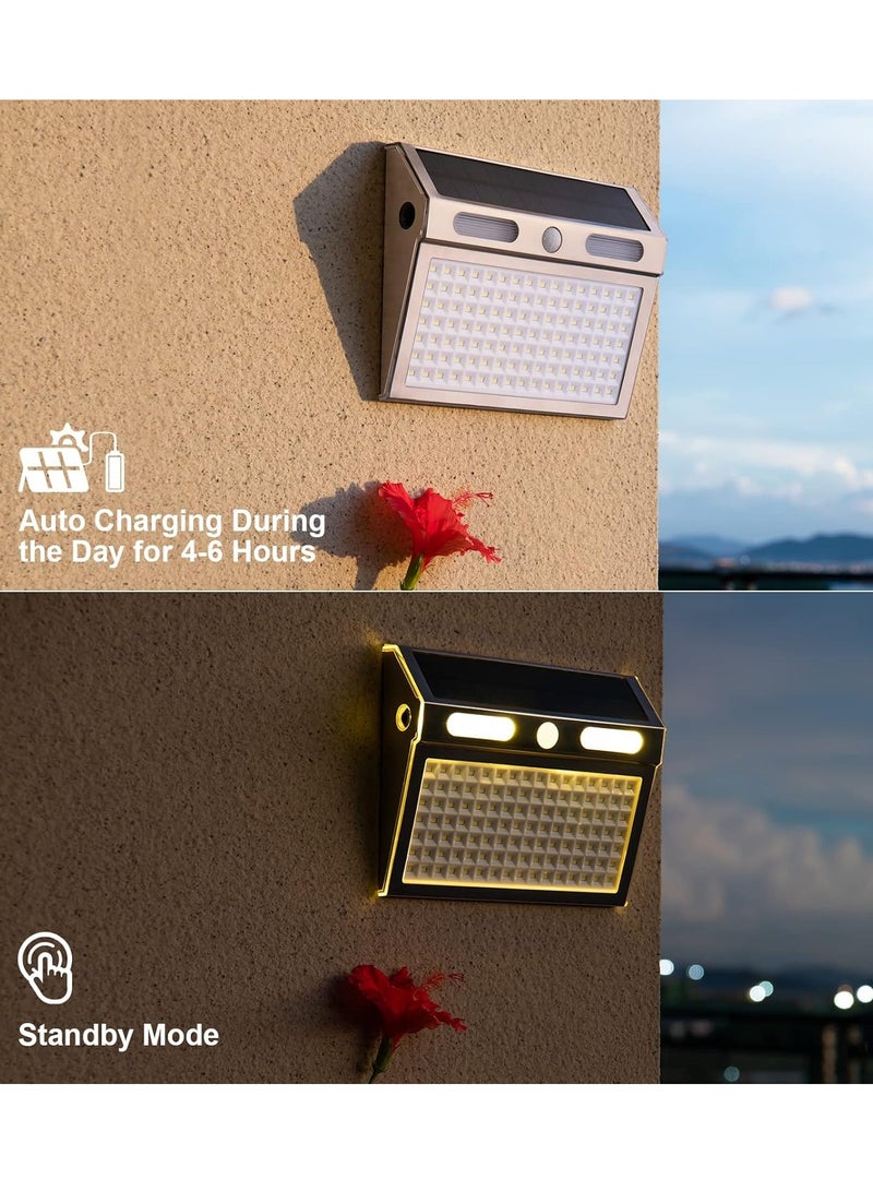 2 Packs Outdoor Solar Light, 4 Modes Stainless Steel Motion Sensor Light with 112 LED, IP65 Waterproof Light, Outdoor Lighting for Backyard, Garage, Deck - Image 4