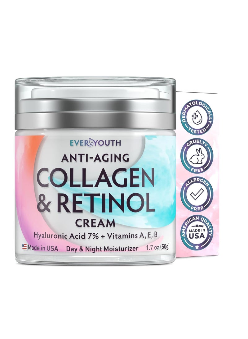 Everyouth Collagen Retinol Face Moisturizer with Hyaluronic Acid, Moisturizer Face Cream, Made in USA, Day & Night Cream for Women, Anti Wrinkle Cream for Face, Daily Facial Moisturizer, 1.7oz  - Image 1