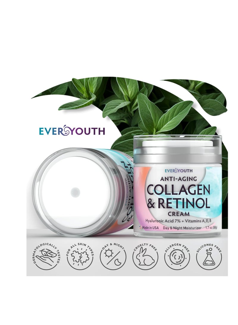 Everyouth Collagen Retinol Face Moisturizer with Hyaluronic Acid, Moisturizer Face Cream, Made in USA, Day & Night Cream for Women, Anti Wrinkle Cream for Face, Daily Facial Moisturizer, 1.7oz  - Image 5