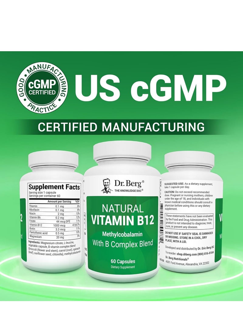 Vitamin B12 1000 mcg with B Complex Blend Energy, Nerve Health, and Cognitive Function 60 Capsules 60 Servings