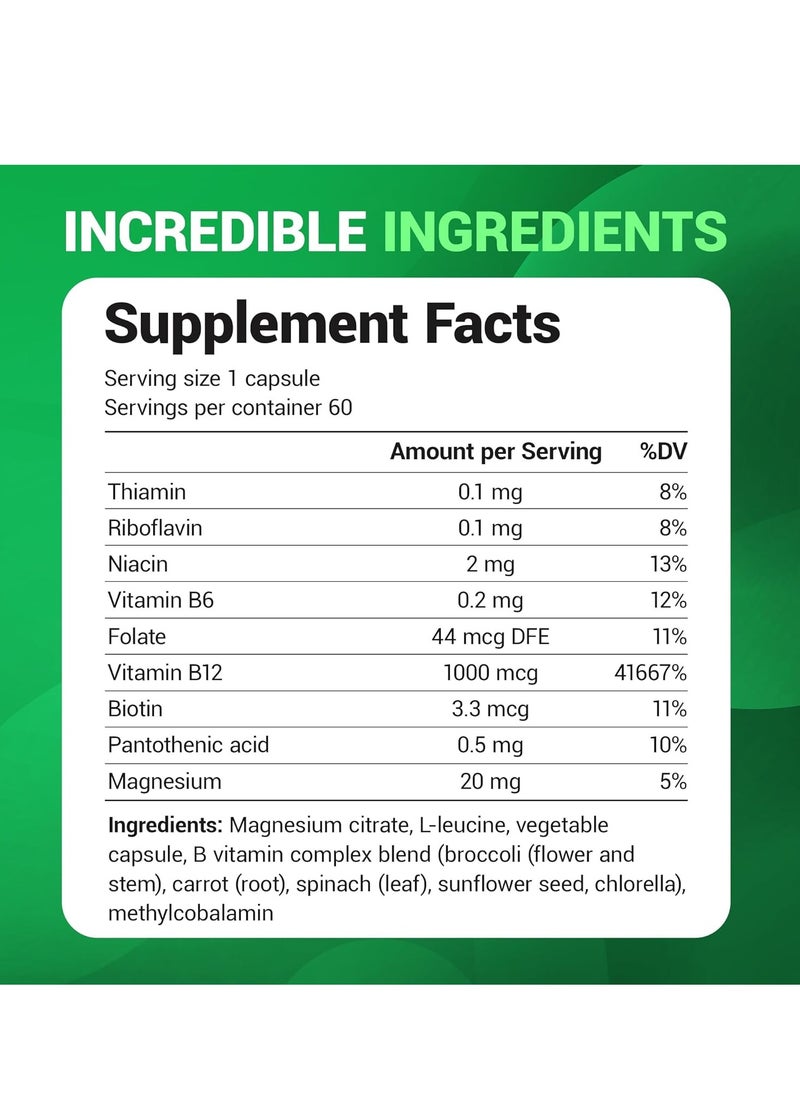Vitamin B12 1000 mcg with B Complex Blend Energy, Nerve Health, and Cognitive Function 60 Capsules 60 Servings