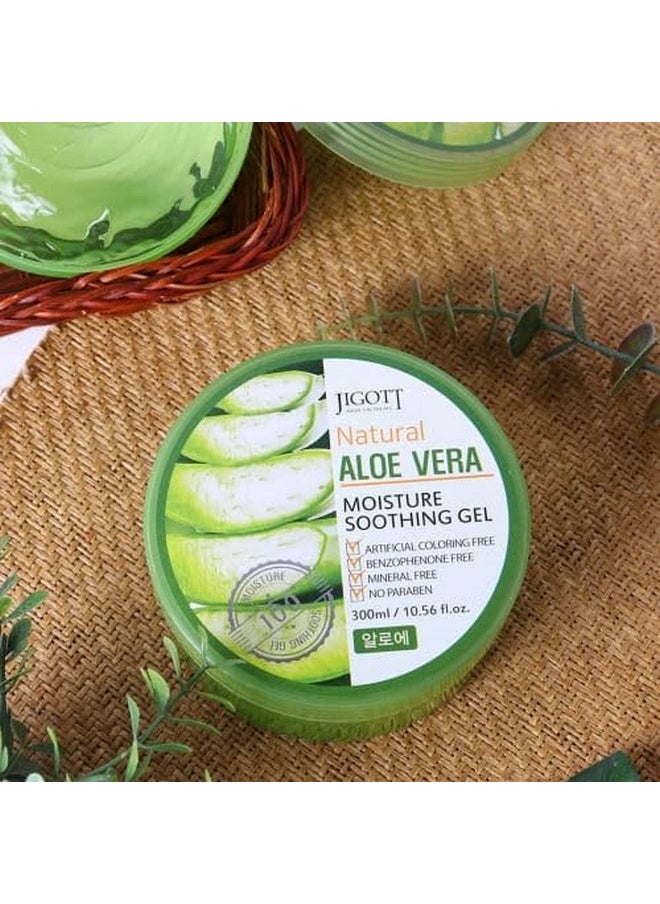 jigott - Natural Moisture Soothing Gel 300Ml/10.56 Fl.Oz Artificial Coloring Fee Benzophenone Free Mineral Free No Paraben (Aloe Vera) - Image 1