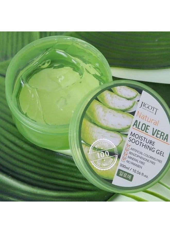 jigott - Natural Moisture Soothing Gel 300Ml/10.56 Fl.Oz Artificial Coloring Fee Benzophenone Free Mineral Free No Paraben (Aloe Vera) - Image 1