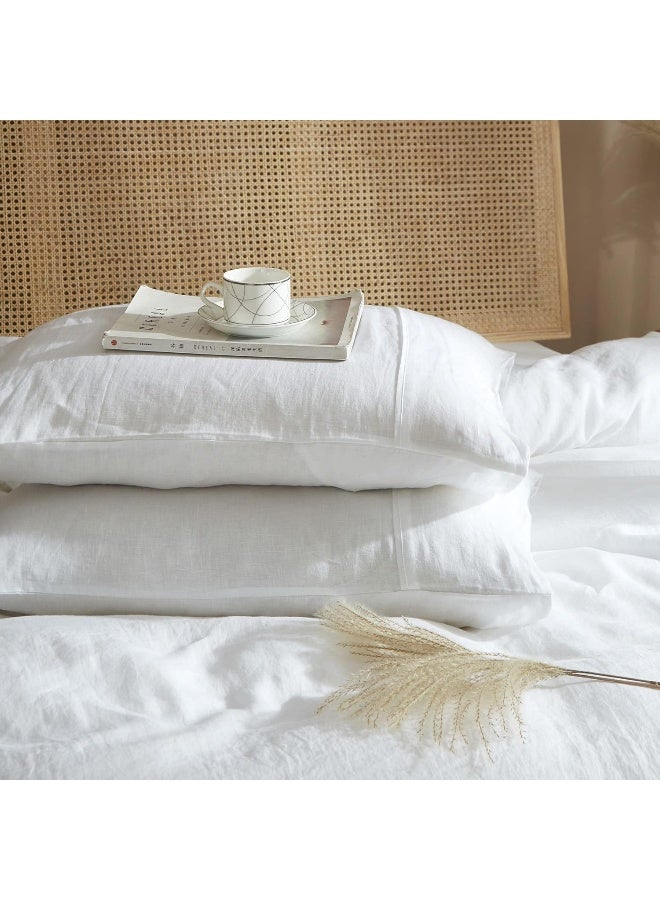 HYPREST 100% French Linen White Pillowcases King, Stone Washed Flax Linen King Pillowcase Set of 2, Super Soft Breathable Cooling Moisture-Absorbing Bed Pillow Covers, Envelope Design (20" X 40")  - Image 1