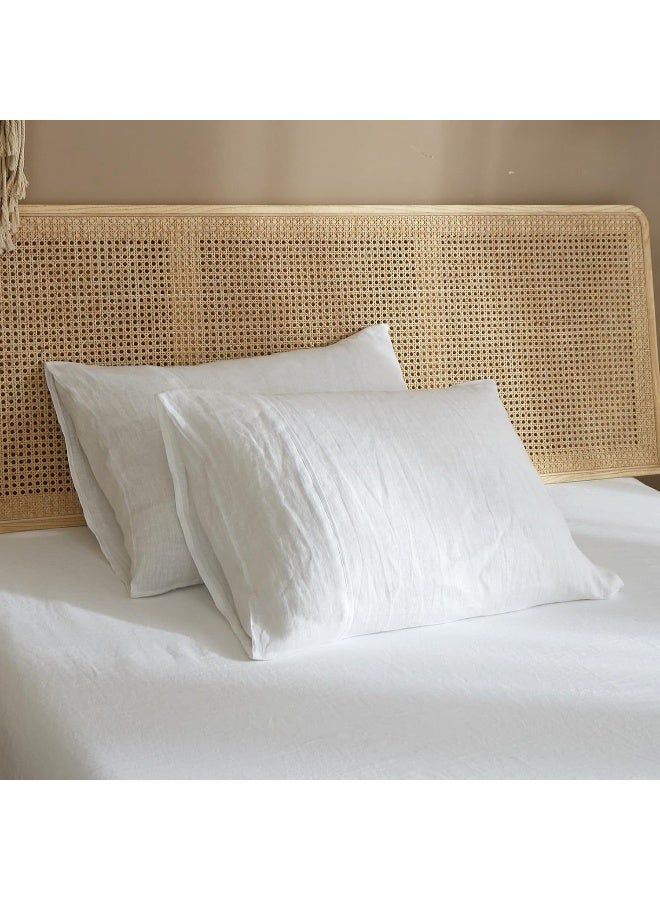 HYPREST 100% French Linen White Pillowcases King, Stone Washed Flax Linen King Pillowcase Set of 2, Super Soft Breathable Cooling Moisture-Absorbing Bed Pillow Covers, Envelope Design (20" X 40")  - Image 2