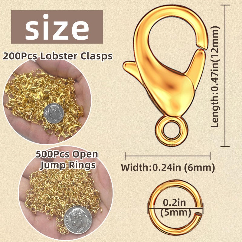 Qulltk 700Pcs Lobster Claw Clasps and Open Jump Rings Set,Lobster Clasps for Jewelry Making Bracelet Clasp and Closures for DIY Necklace Jewelry Anklet - Image 2