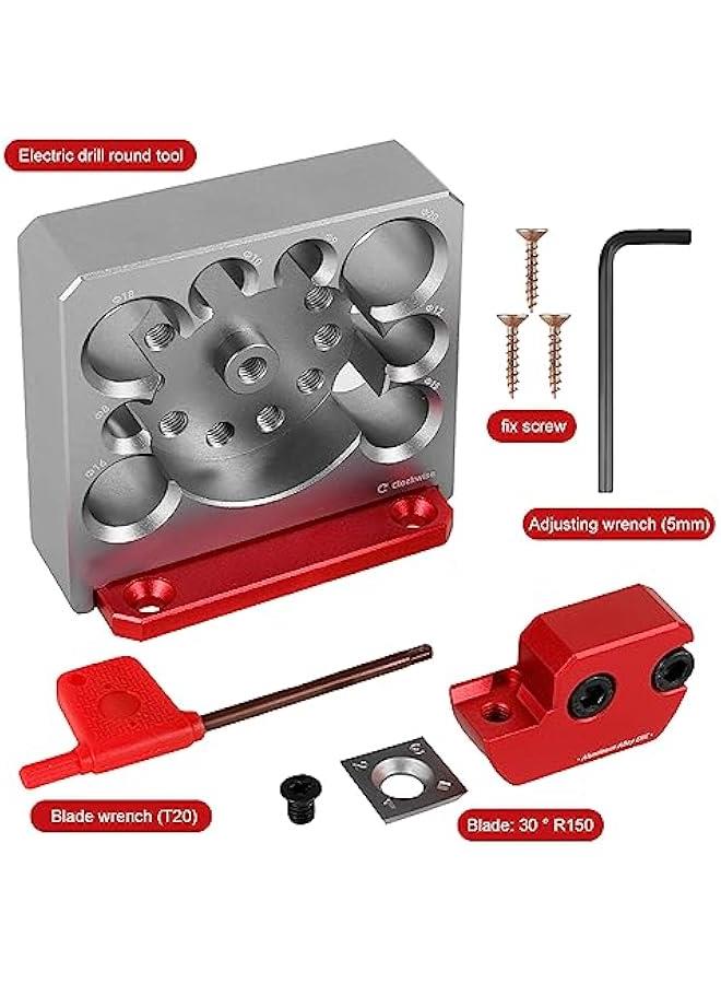 6 Pcs Dowel Maker Jig Kit, Carbide Inserts Dowel Maker with Carbide Blade, Dowel Cutter Plate, 8 Holes Metric 8-20mm Aluminum Alloy Electric Drill Milling Dowel Round Rod Auxiliary Tool (Silver Red)  - Image 4