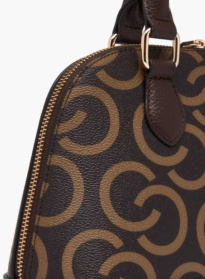 Celeste Womens Monogram Print Tote Bag With Detachable Strap And Zip Closure