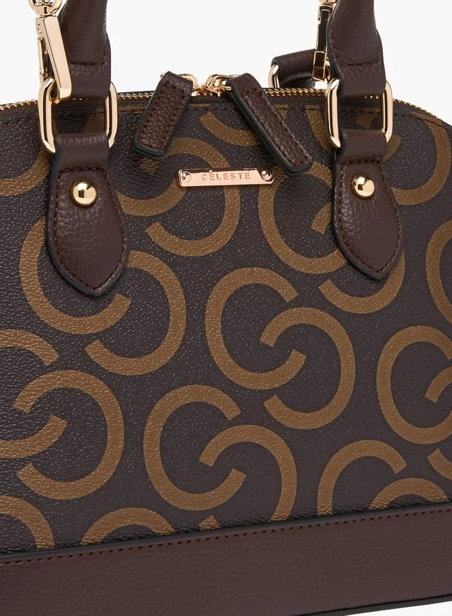 Celeste Womens Monogram Print Tote Bag With Detachable Strap And Zip Closure
