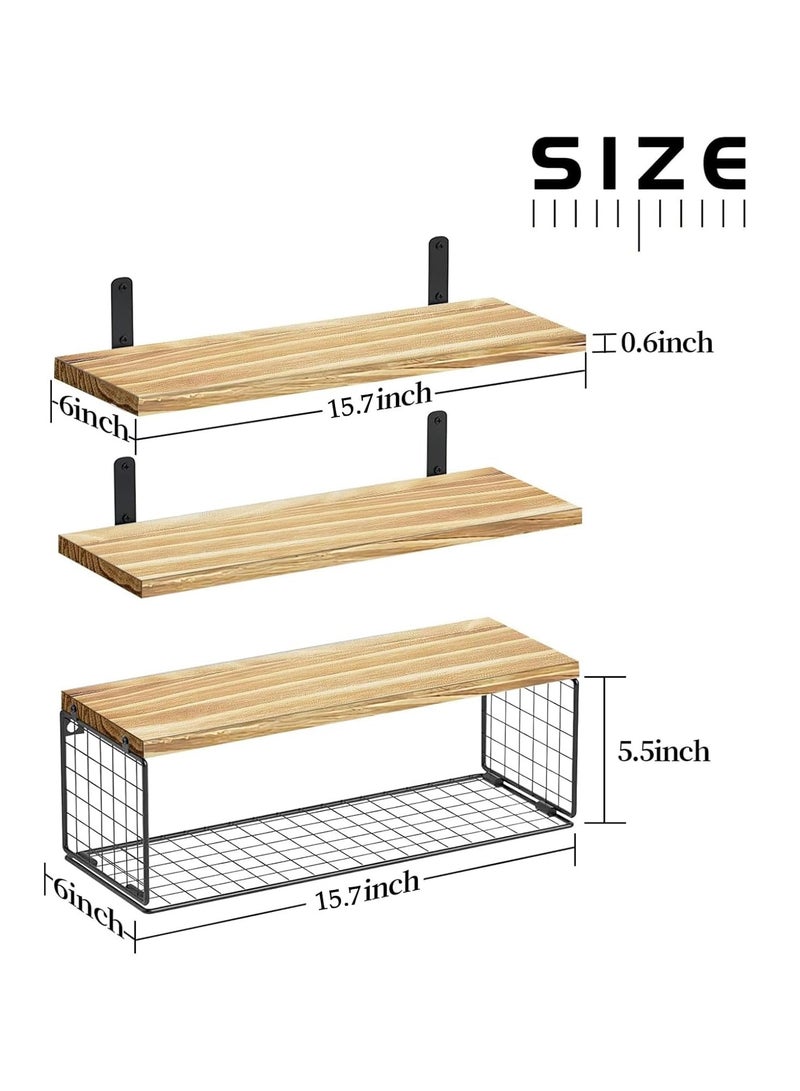 ميكسد رفوف الحمام مع سلال التخزين في الجزء العلوي من الحمام ، رفوف الحمام العائمة المستخدمة في تنظيم المنزل والديكور الجدار ، رفوف الحمام / المطبخ / غرفة المعيشة ، والخشب الطبيعي ( الخشب الطبيعي ) - Image 3