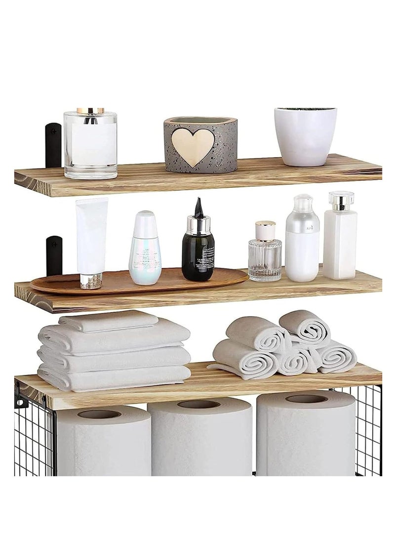 ميكسد رفوف الحمام مع سلال التخزين في الجزء العلوي من الحمام ، رفوف الحمام العائمة المستخدمة في تنظيم المنزل والديكور الجدار ، رفوف الحمام / المطبخ / غرفة المعيشة ، والخشب الطبيعي ( الخشب الطبيعي ) - Image 5