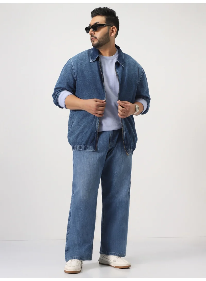 Urbano Fashion  Urbano Plus Men's Dark Blue Relaxed Fit Full Sleeve Harrington Denim Jacket  | Best Price UAE