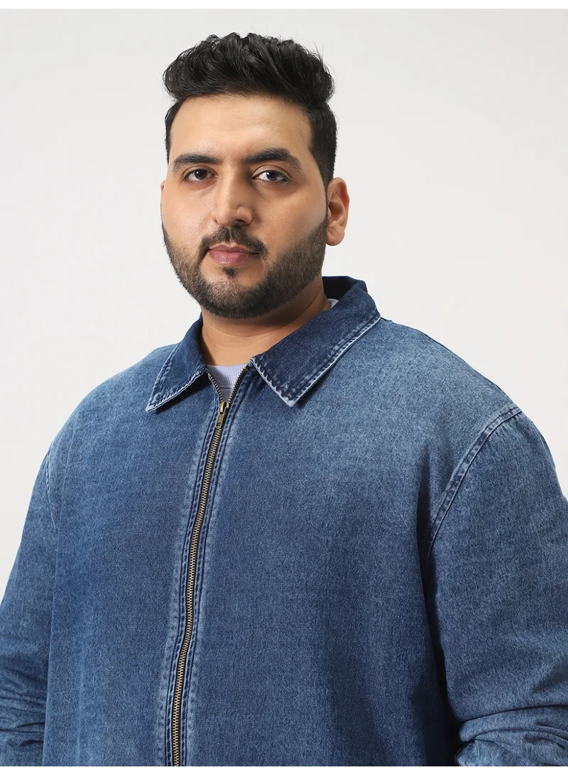 Urbano Fashion  Urbano Plus Men's Dark Blue Relaxed Fit Full Sleeve Harrington Denim Jacket  | Best Price UAE