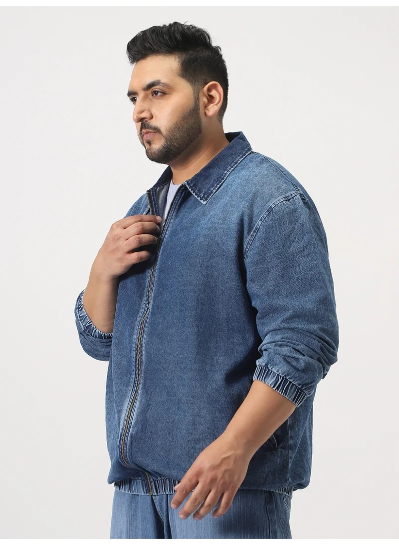 Urbano Fashion  Urbano Plus Men's Dark Blue Relaxed Fit Full Sleeve Harrington Denim Jacket  | Best Price UAE