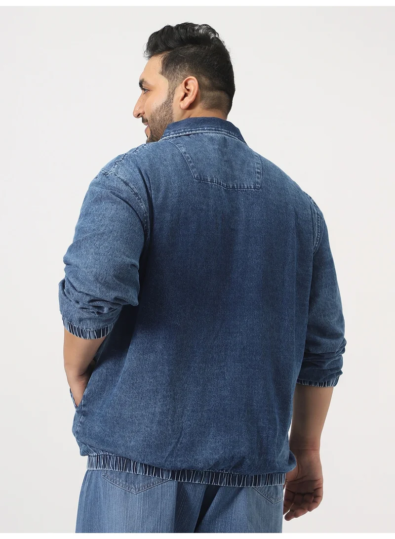 Urbano Fashion  Urbano Plus Men's Dark Blue Relaxed Fit Full Sleeve Harrington Denim Jacket  | Best Price UAE