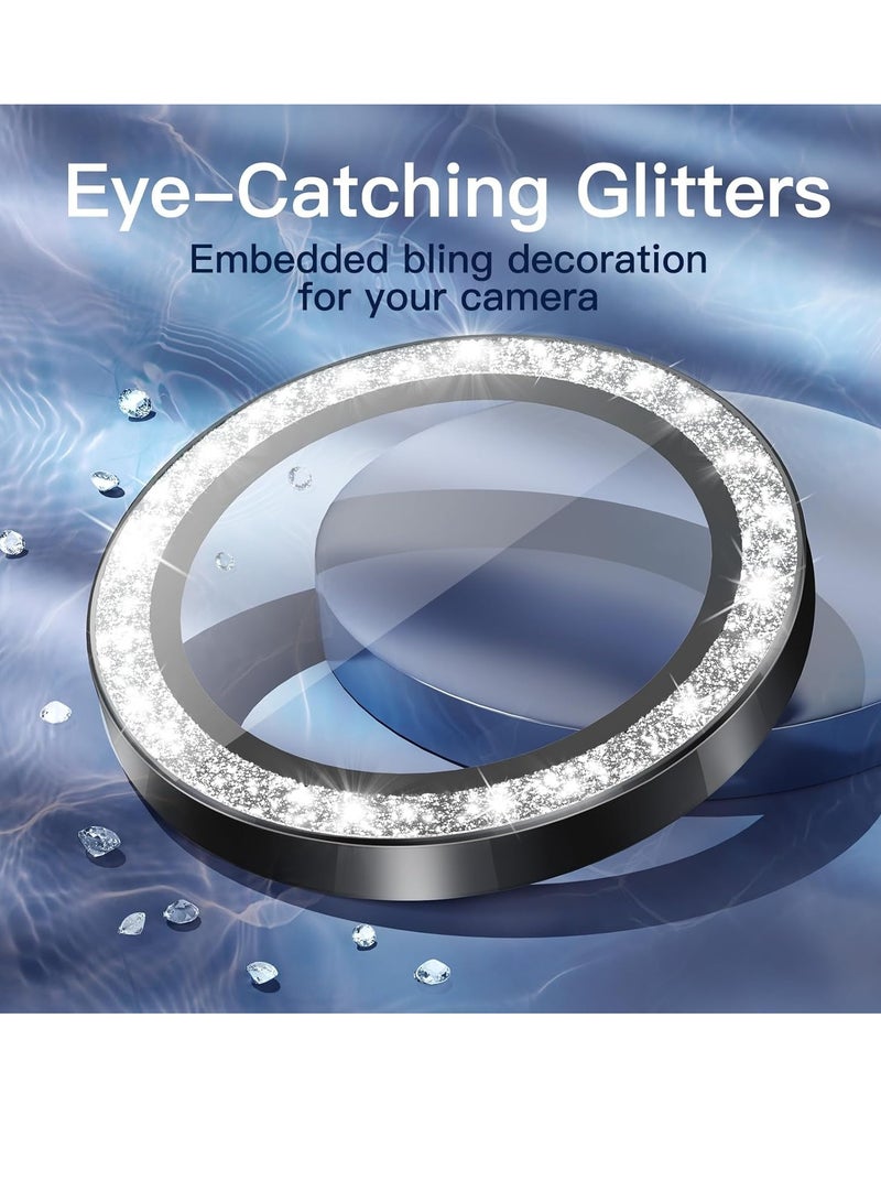 إلترازون Camera Lens Protector for iPhone 15 Pro 6.1-Inch and iPhone 15 Pro Max 6.7-Inch, Bling Glitter Individual 9H Tempered Glass Metal Ring Cover, HD Clear, 3-Pack (Black Titanium) - Image 2