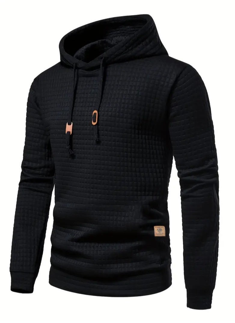 NIBEMINENT Waffle Pattern Solid Hoodie, Cool Hoodies For Men, Men's Casual Pullover Hooded Sweatshirt Streetwear For Spring Fall, As Gifts  - Image 1