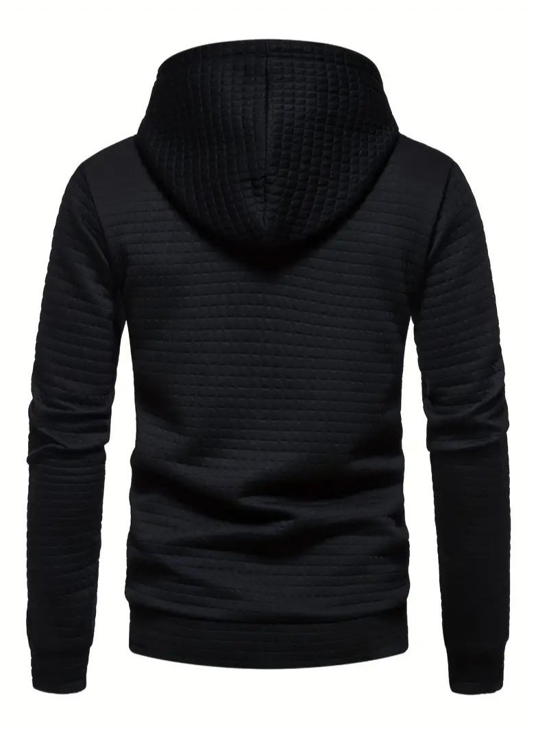 NIBEMINENT Waffle Pattern Solid Hoodie, Cool Hoodies For Men, Men's Casual Pullover Hooded Sweatshirt Streetwear For Spring Fall, As Gifts  - Image 4